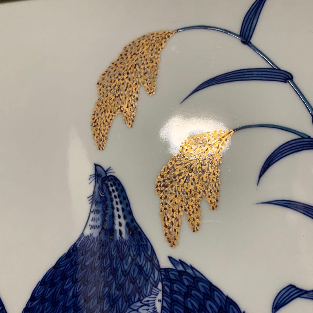 有田焼 源右衛門窯 陶額 陶板画 鶉 金彩染付 染錦粟に鶉絵 - メルカリ