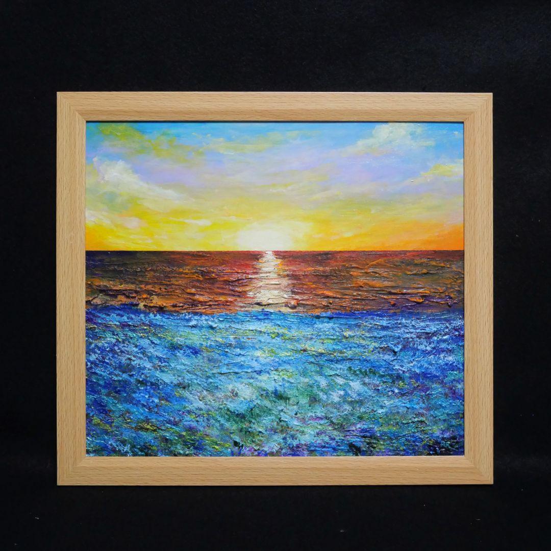 油絵 油彩 油彩画 絵画 絵【朝日に輝く海の青い花】