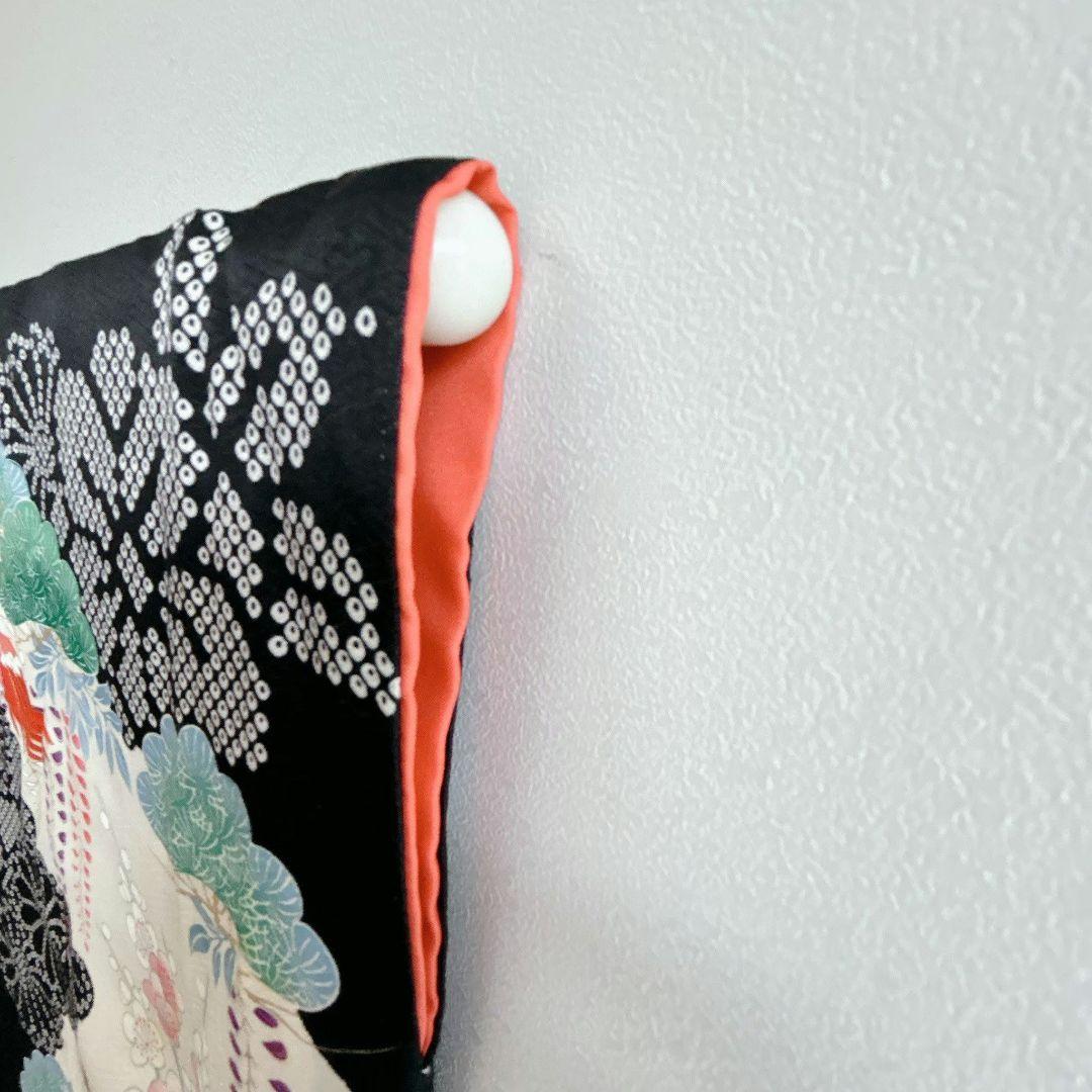 セット　七五三 ７歳女の子 長着＆袖なし長襦袢＆帯＆小物　黒×赤　金糸花御所車鶴