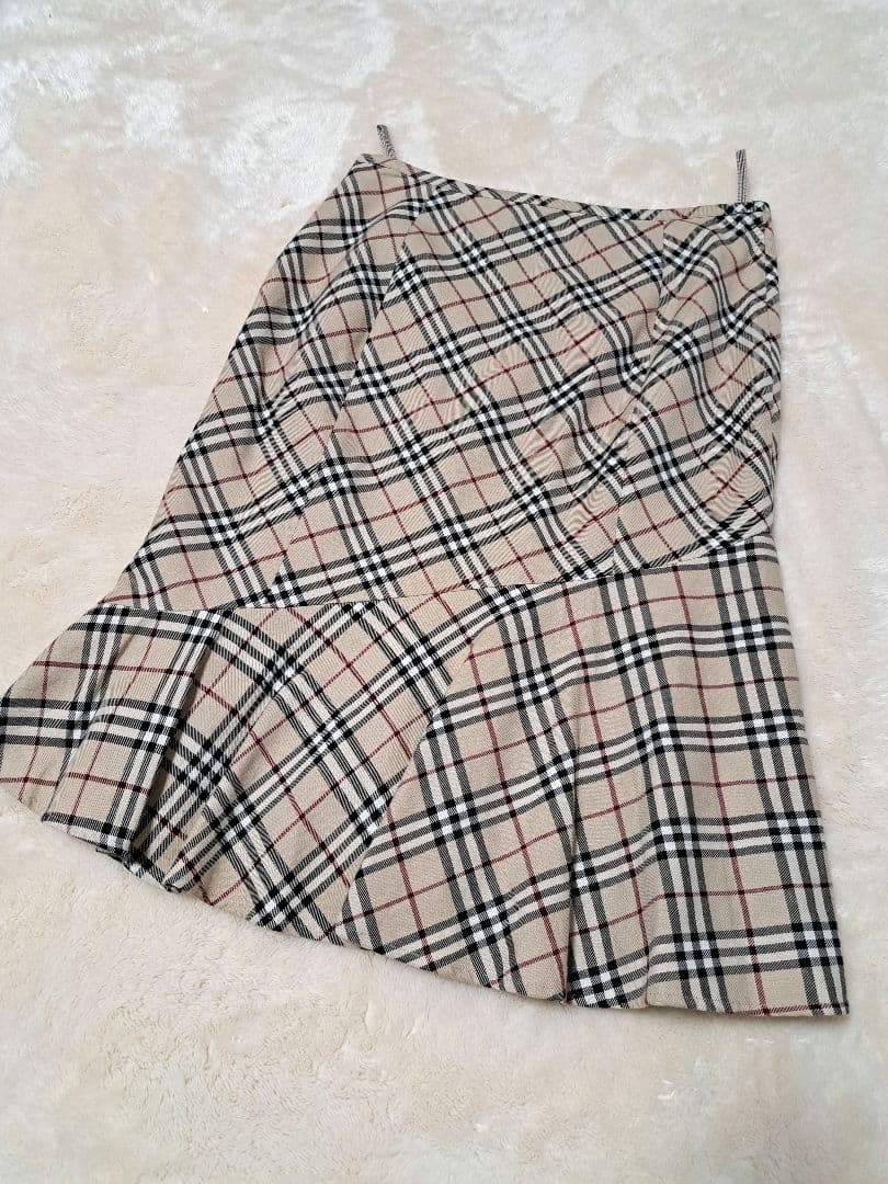 バーバリーブルーレーベル　ひざ丈スカート　ノバチェック　フレア　コットン　38