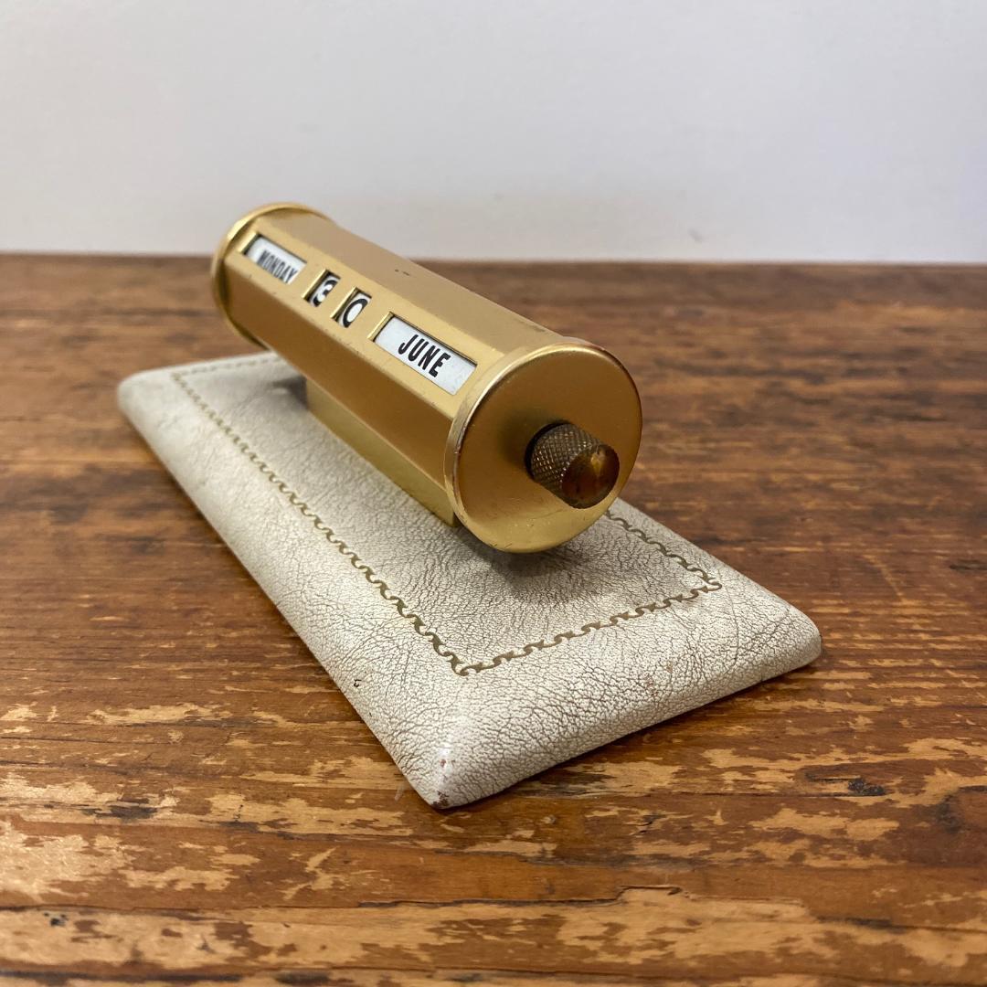 英国 イギリス製 アンティーク 回転式 卓上 カレンダー ゴールド