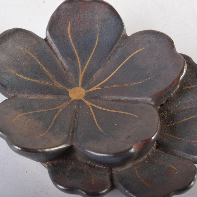 茶道具　木彫　桜　内金溜　香合　時代箱　V　8355