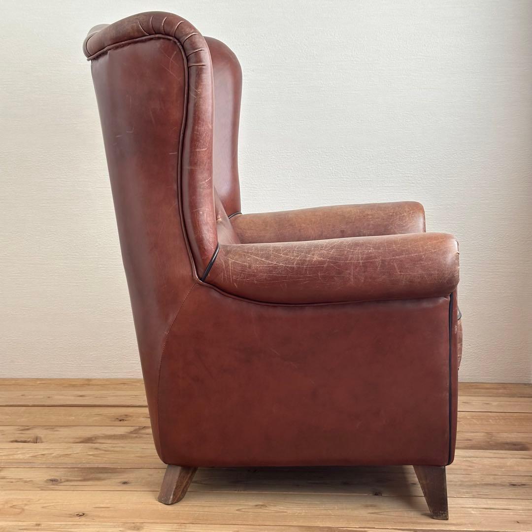 ヴィンテージ ブラウンレザー ウィングバックソファ