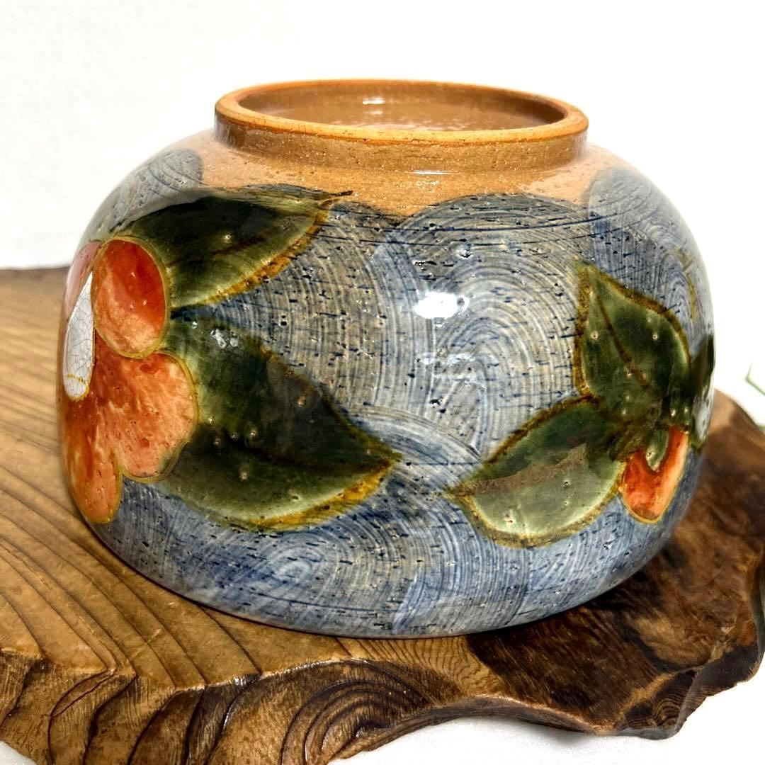 未使用　清水焼　京焼 土渕陶葊　陶あん　陶葊窯 絵付け　椿柄　大鉢　菓子鉢　茶道