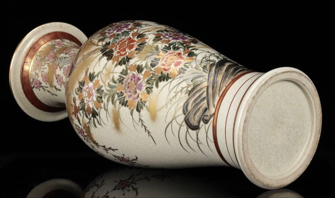 豪華絢爛】薩摩焼 光山造 色絵金彩花鳥文飾壺 特大花瓶 高さ63.5㎝