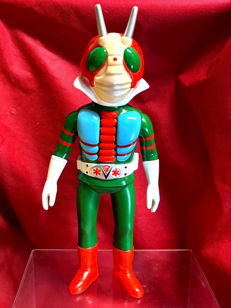 27cm！【昭和レトロ】■ 面取れ 仮面ライダーV3 ソフビ 極美品