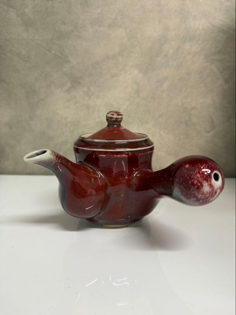 茶器セット えんじ色と白色の陶器カップピッチャー急須 茶器セット