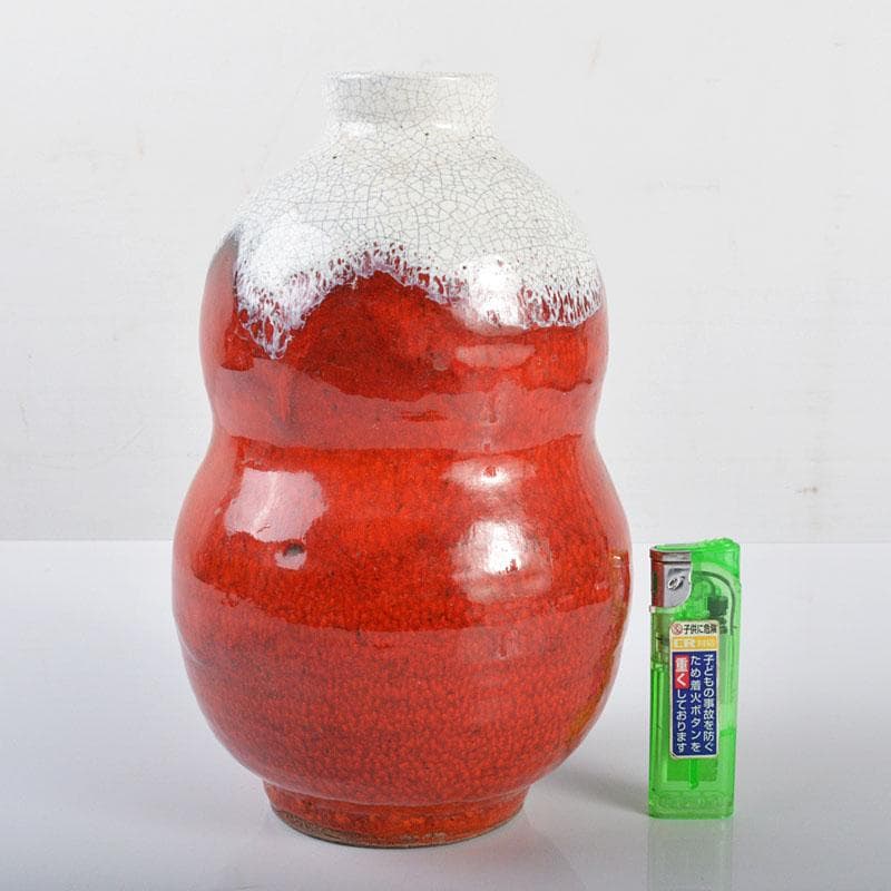 中国　宣窯　紅釉　瓢形　壷　時代箱付　V　R4246