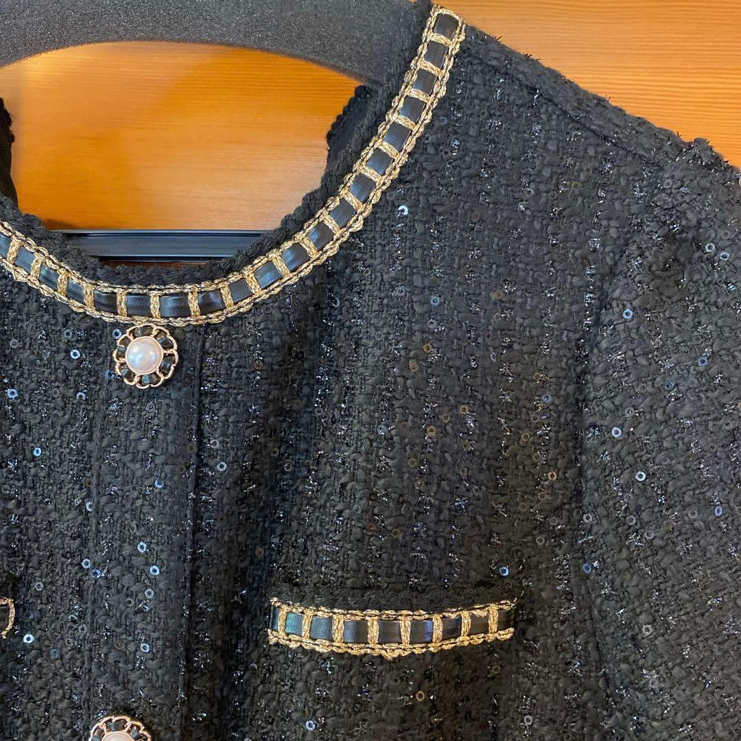 Leja】ラメ混ツイードレザーパイピングマーメイドロング丈ドレス