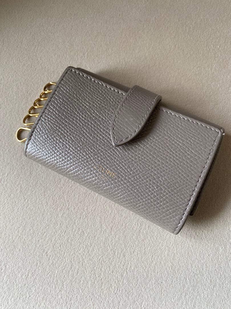 CELINE グレインドカーフスキン グレージュ 6連 キーケース ゴールド
