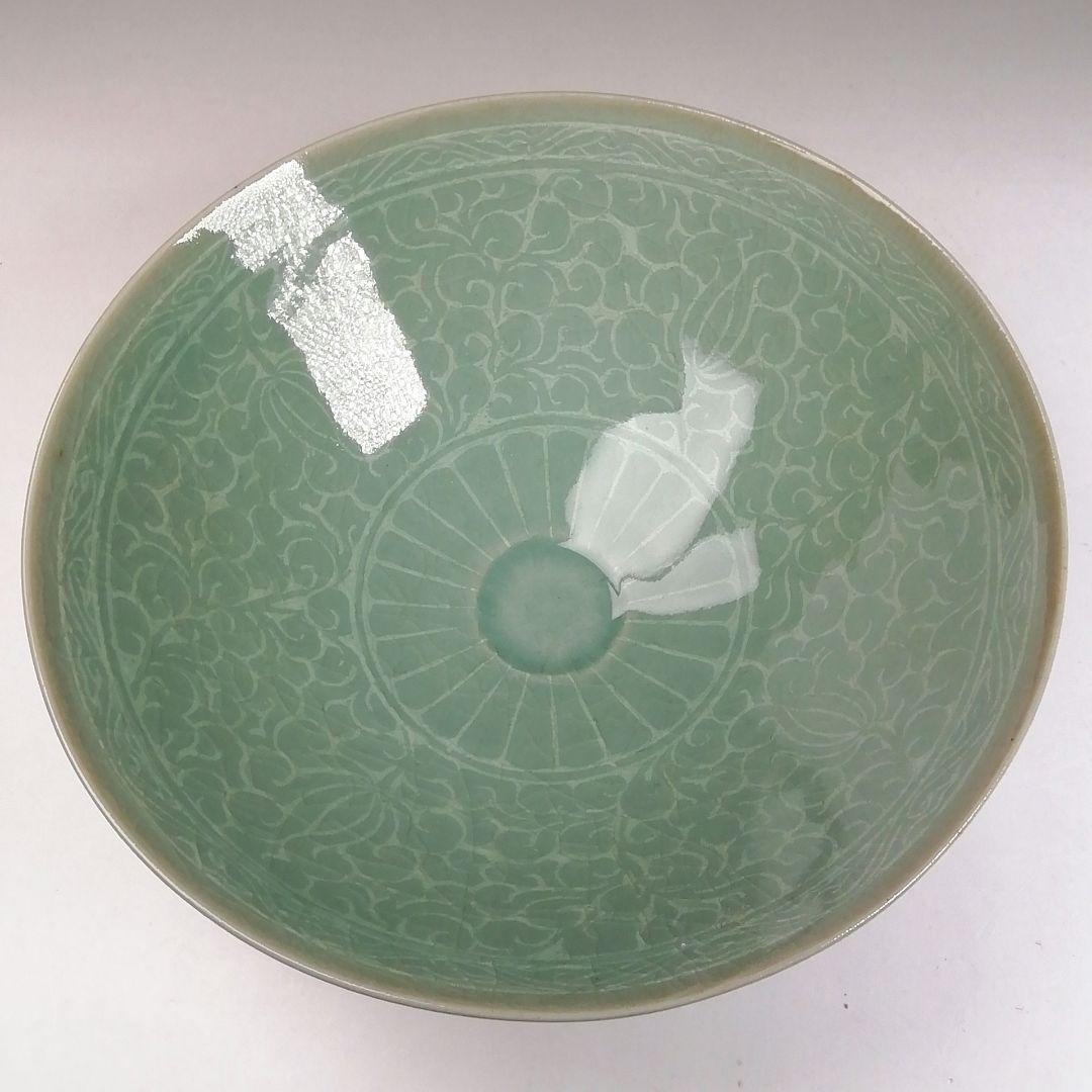 T977 茶碗 『高麗青磁茶碗』『青珍 梁命煥 作』 共箱 抹茶碗 茶道具