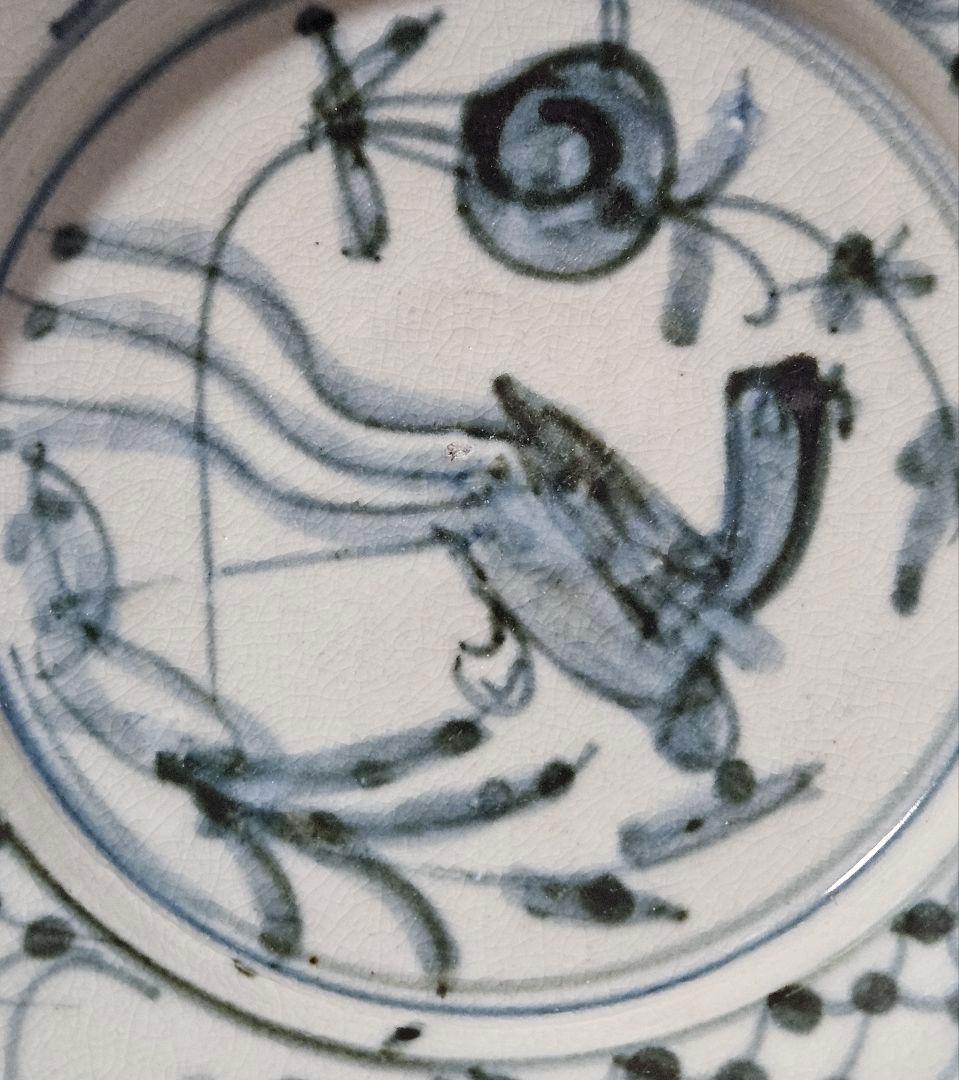 中国古美術　中国古陶磁器　南方系　 明代末期～清代初期　古染付　呉須皿　鳥の図皿