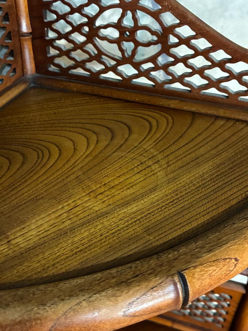 極美品】高級唐木家具 欅（ケヤキ）コーナーラック 竹節彫り 透かし