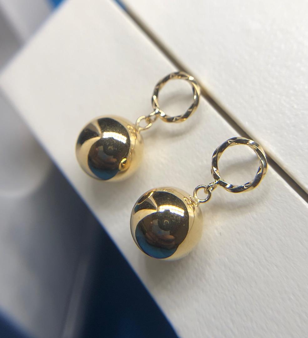 新品]K18YGイエローゴールド金8mm丸玉ピアス日本製デザイン金入りキャッチ