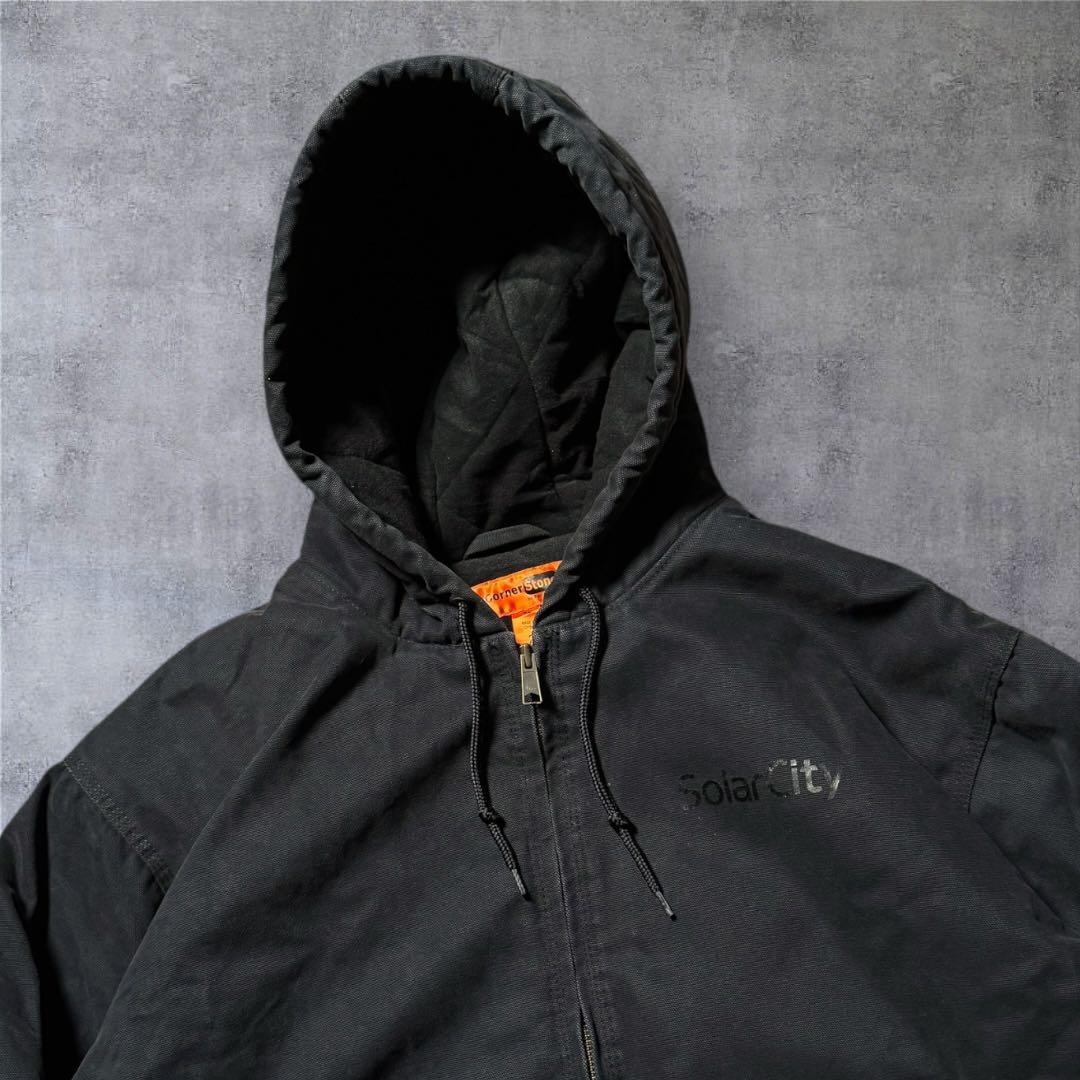 2303 古着Corner Stoneダック地アクティブジャケット企業系ロゴ墨黒