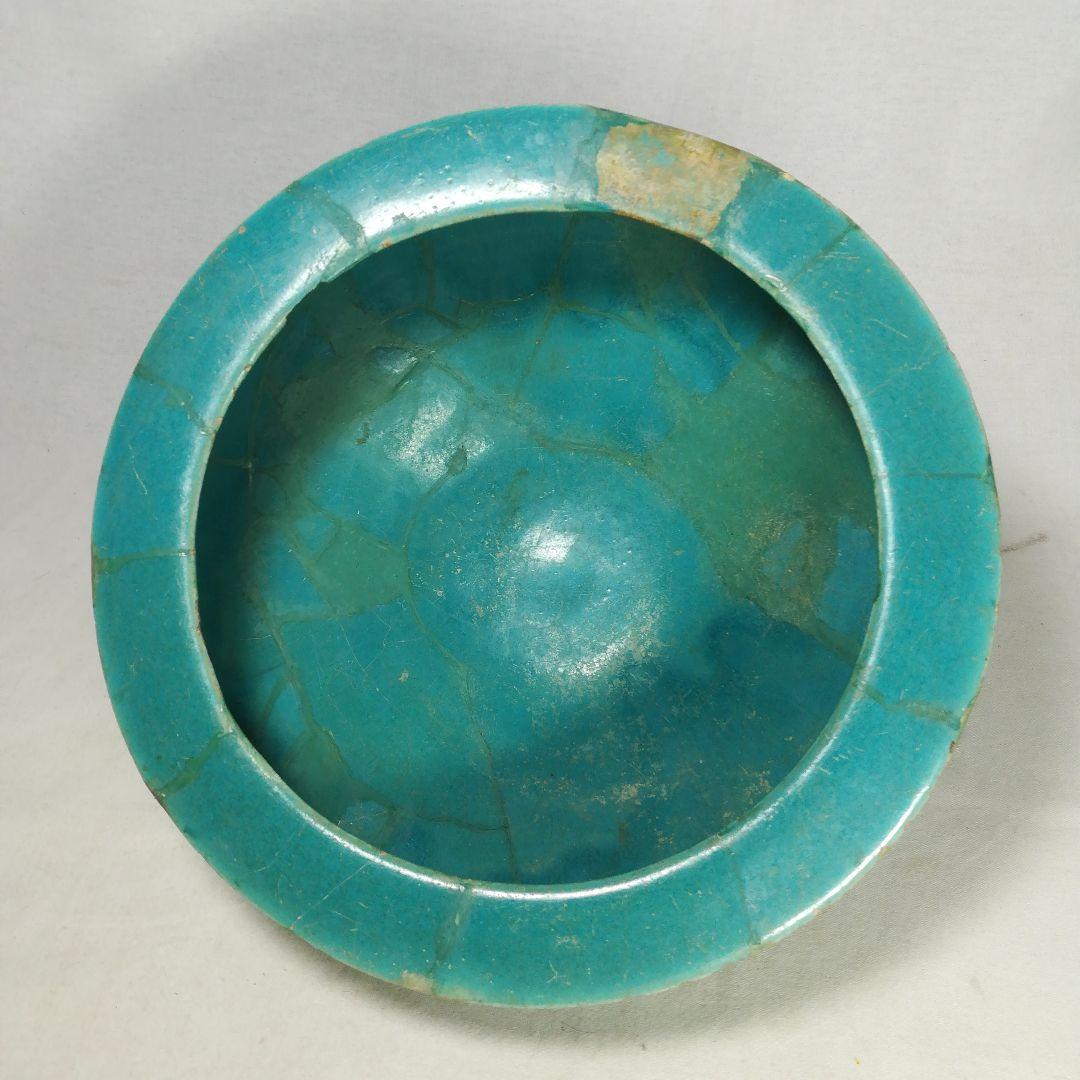 ペルシャ青釉銀化鉢 ペルシャ陶器 オリエント アンティーク 発掘品