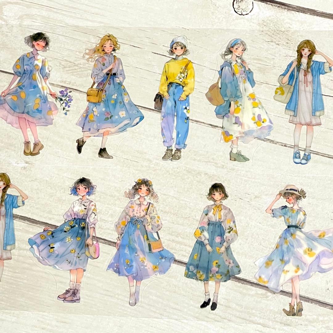 ◤シール◢✨新品✨ 毎日コーデシリーズ 春 人物シール 海外マステ PET