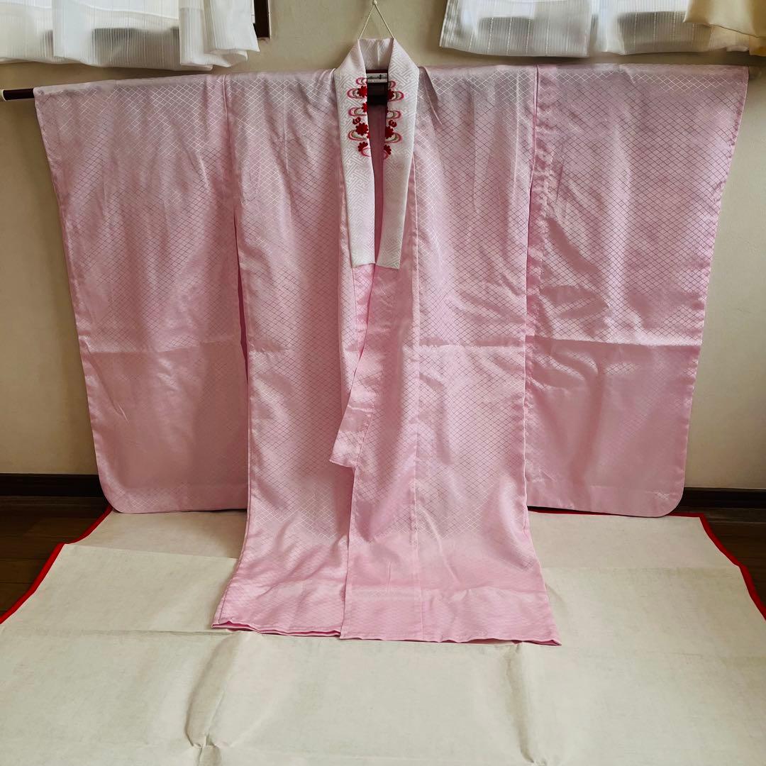 七五三　7歳　四つ身着物正絹　結び帯　草履バッグ　はこせこセット　帯揚げ　しごき