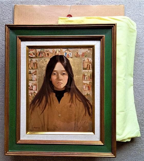 伊牟田経正　光風会常務理事　タイトル「少女像」　F５号　真作保証