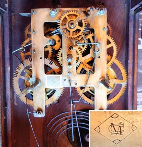 〈完動品〉明治時計社　スリゲル型ゼンマイ式振り子掛け時計　アンティーク古時計