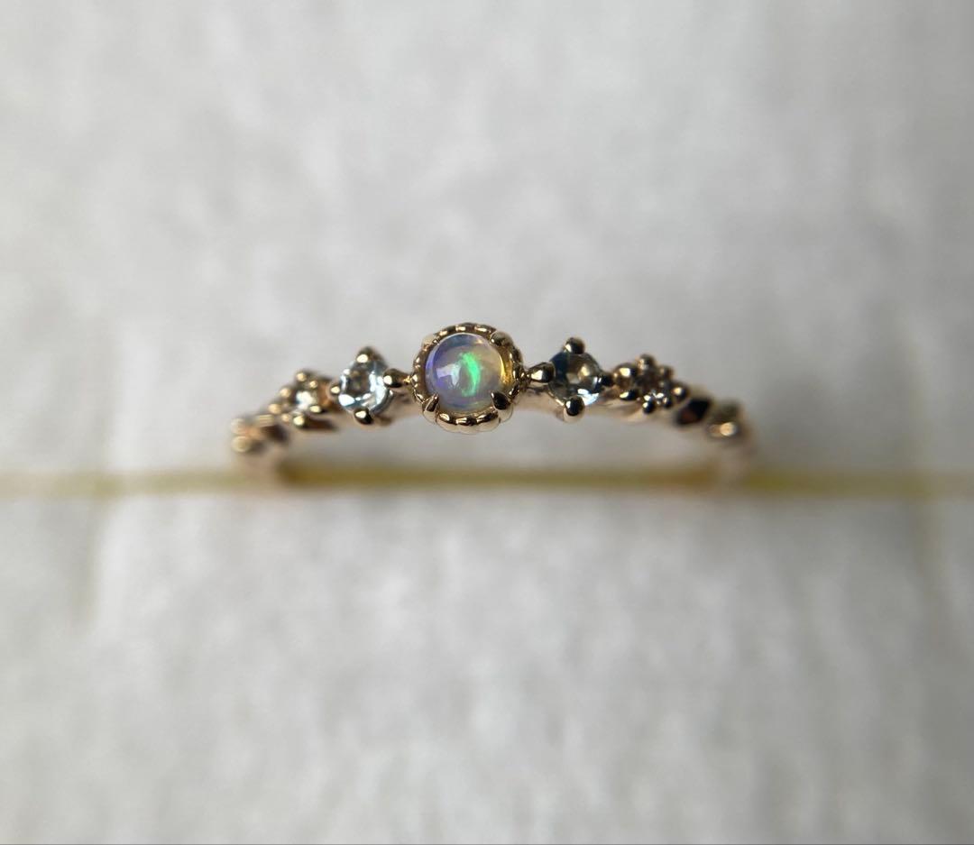 ノジェス　2Pダイヤモンド　オパール　ジルコニア　ゴールド　ベビーリング　k10