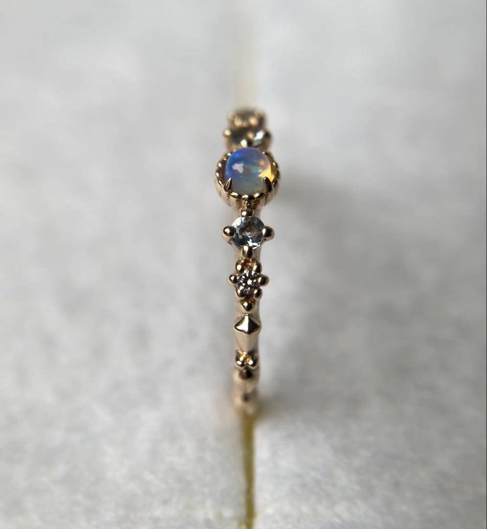 ノジェス　2Pダイヤモンド　オパール　ジルコニア　ゴールド　ベビーリング　k10