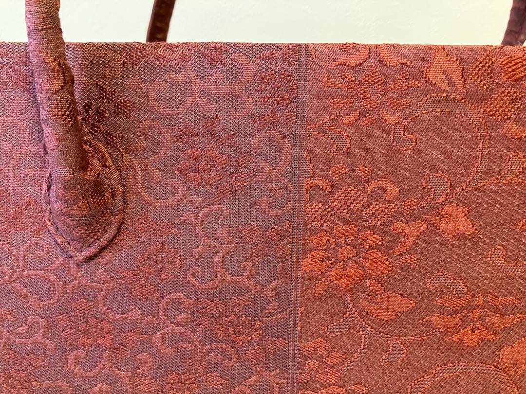 利休バッグ　花唐草模様織地