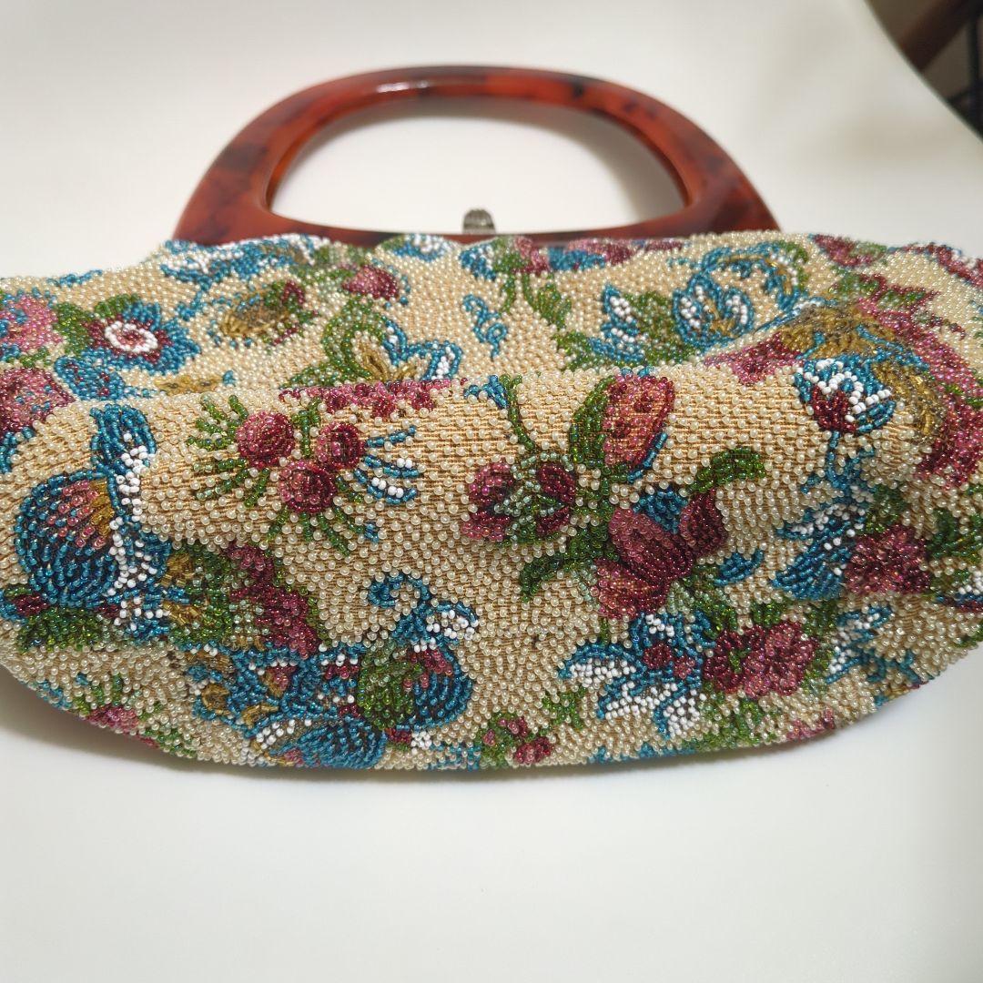 花柄刺繍ビーズバッグ　はしもと