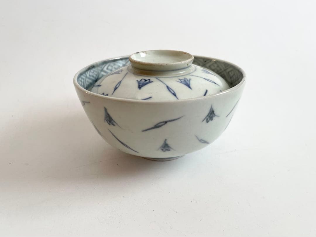 骨董　アンティーク　古伊万里　染付　蜂文様　蓋茶碗　蓋碗