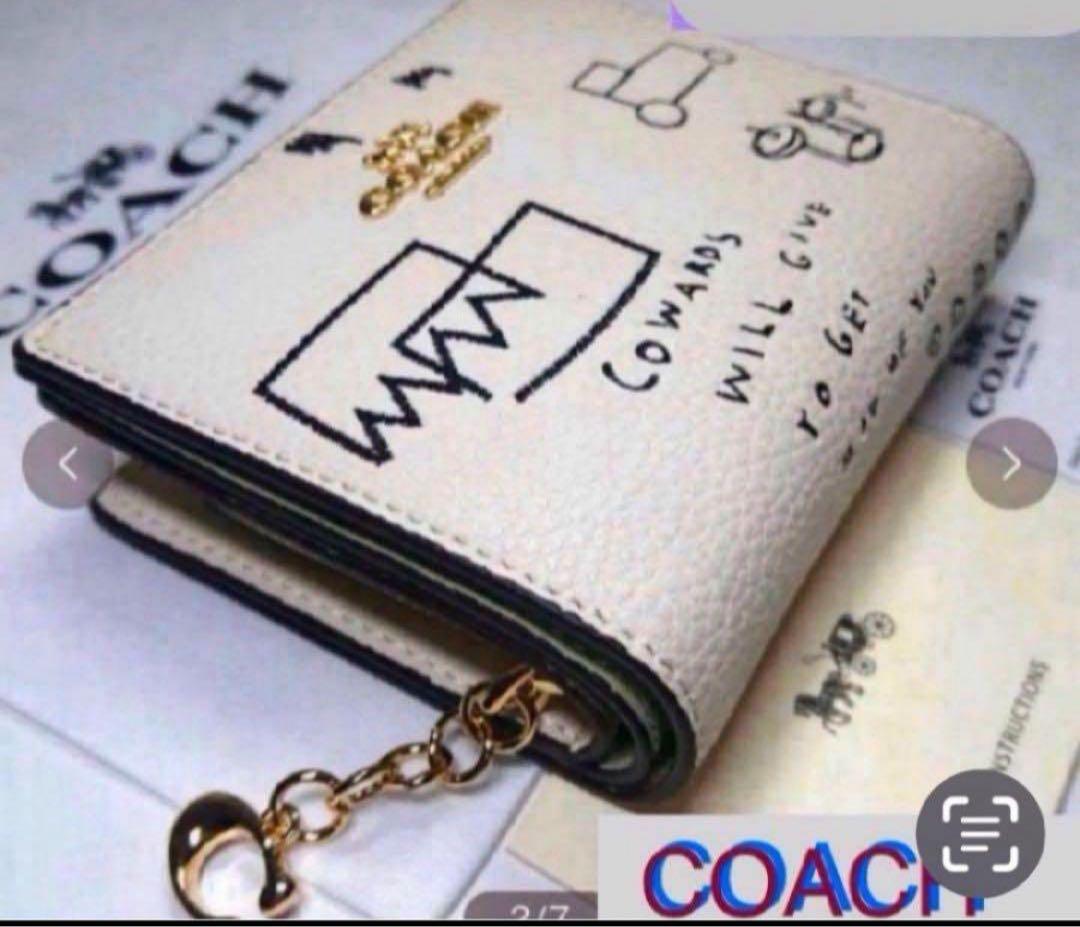 COACHパスキアコラボホワイト白二つ折り財布スナップウォレット.新品未