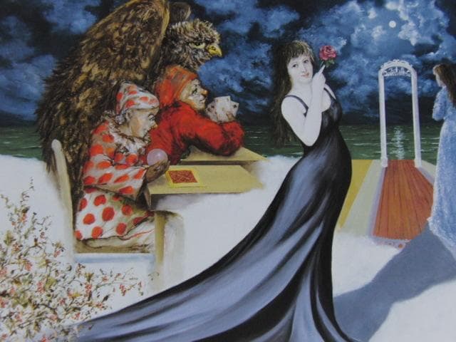 能仲ヤツヲ、【訪問者は】、希少な額装用画集より、新品額装付