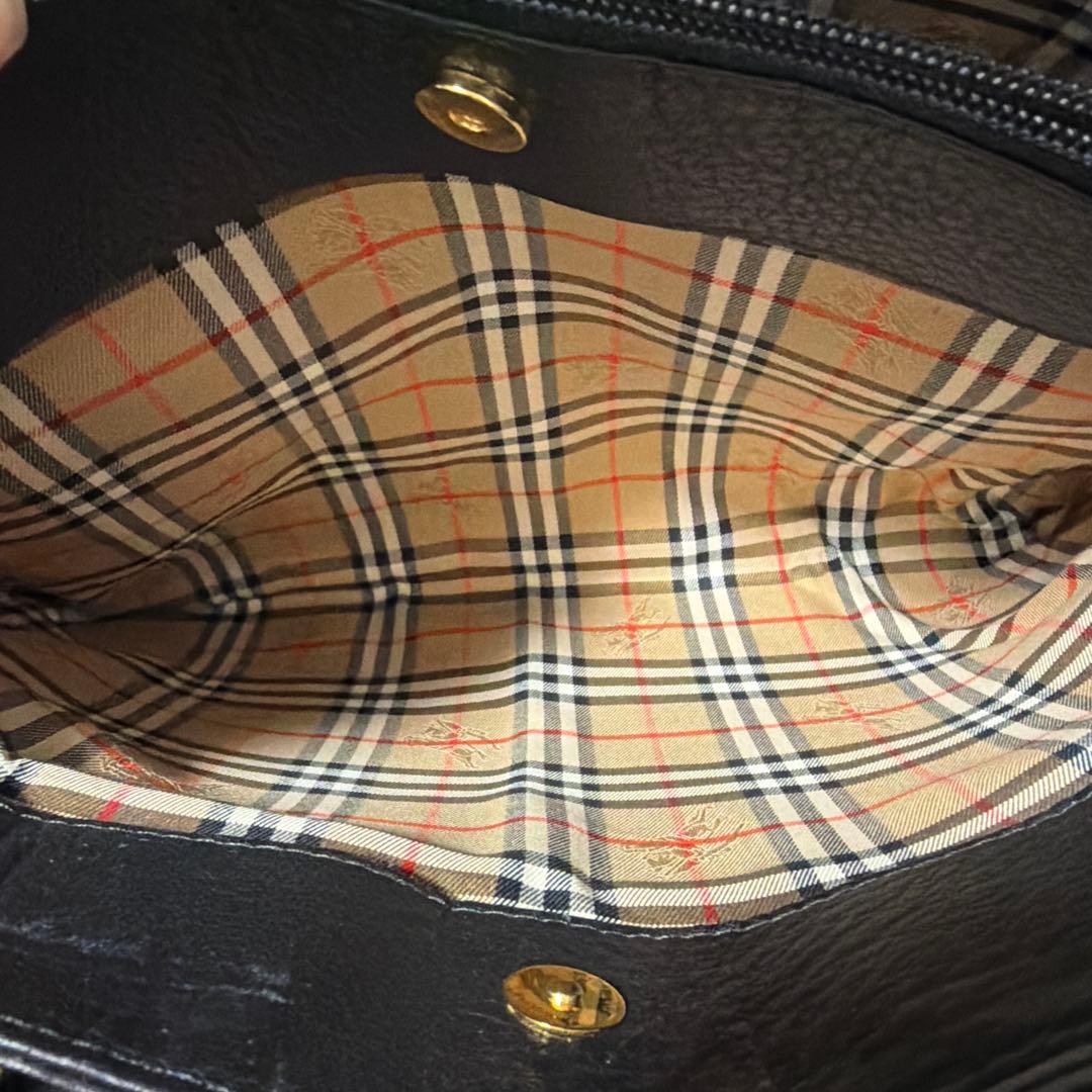 美品　BURBERRY バーバリー　ノバチェック柄　シボ革　トート　ハンドバッグ