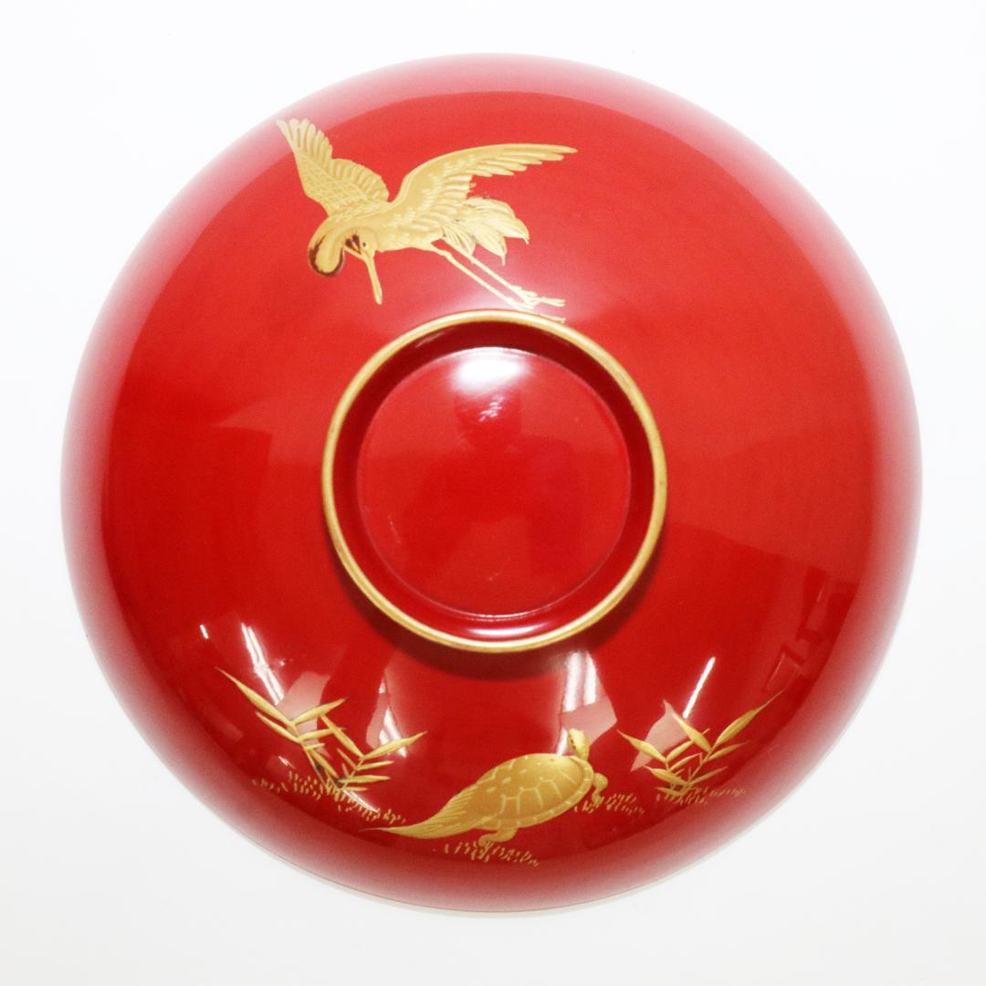 時代漆器 朱漆塗 鶴亀山水 松竹梅 縁起物 蒔絵 三ツ重盃 木製