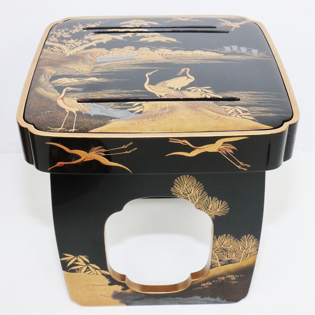 時代漆器 朱漆塗 鶴亀山水 松竹梅 縁起物 蒔絵 三ツ重盃 木製