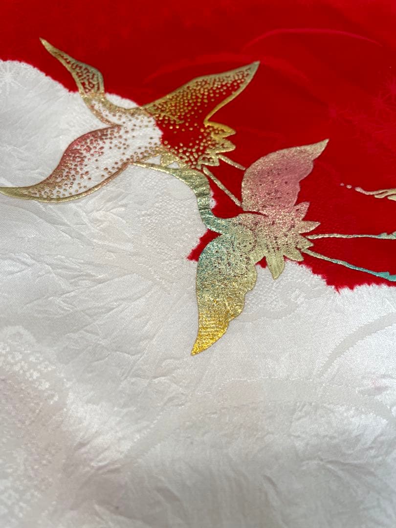 七五三　3歳　女の子　フルセット　一式　赤系　鶴　正絹