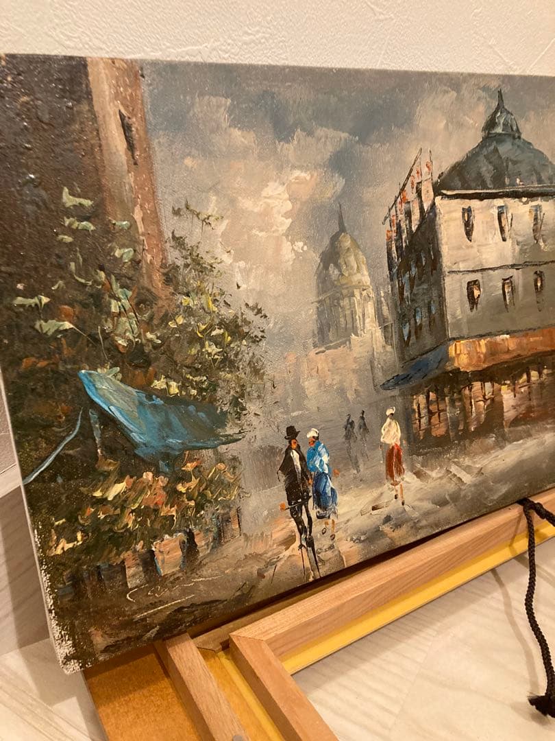 油彩画 街の風景 木製フレーム付きパリー モンマルトルの丘 カーン