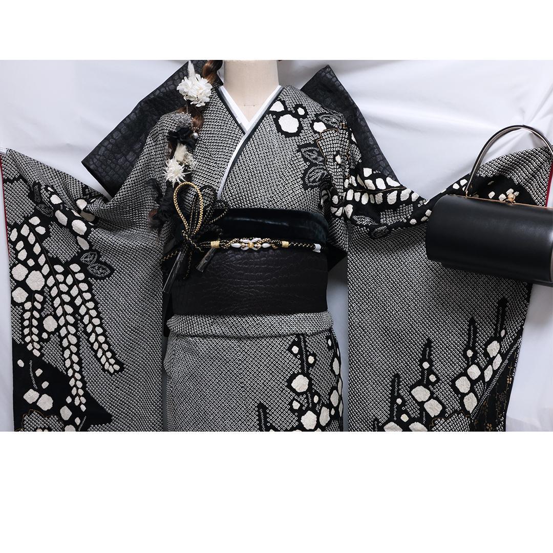 良好】総絞り◇ 振袖セット ◇160.5cmフルセット黒成人式前撮り帯13Tq