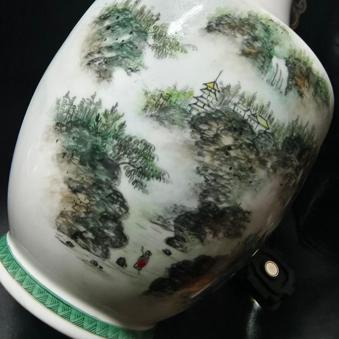 中国花瓶 手描き山水風景図 建窯 作家物 古美術 時代物 蒐集家放出美品 骨董