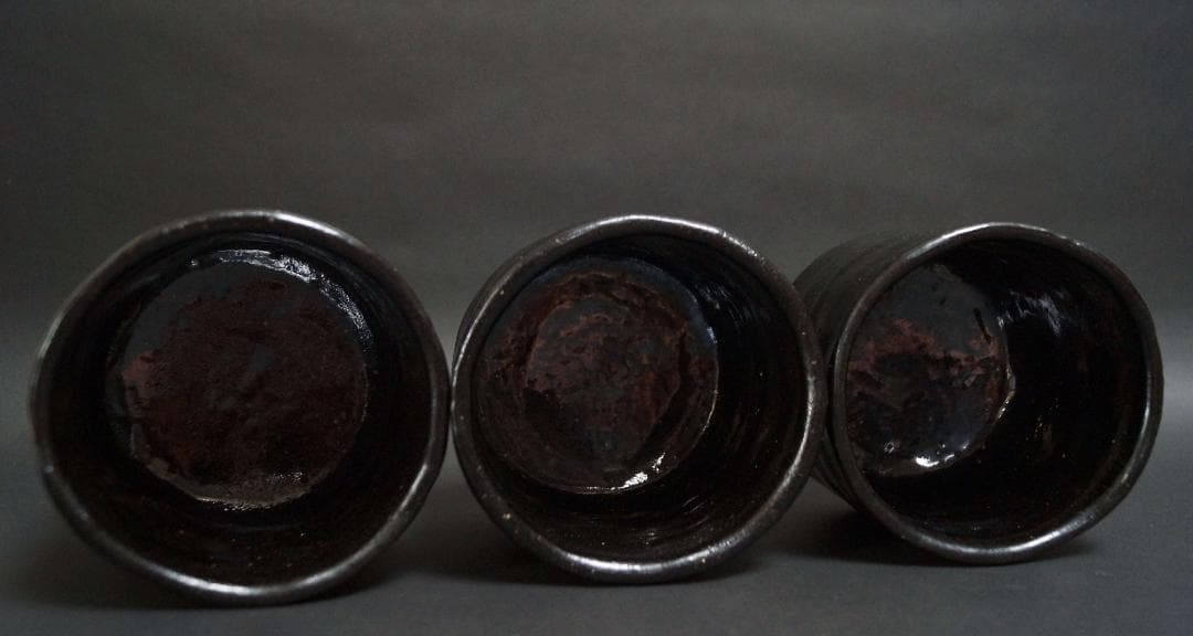 茶道具 大正期平安三国丹祐作 黒楽筒火入 3客 香炉 時代物