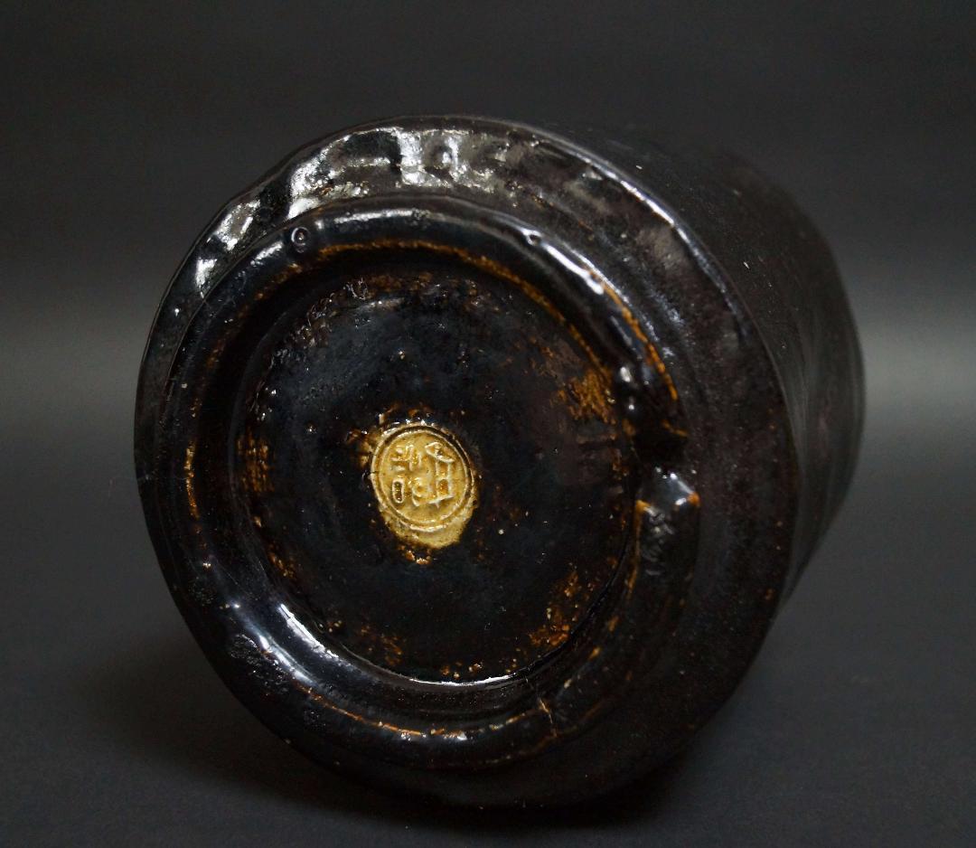 茶道具 大正期平安三国丹祐作 黒楽筒火入(3客)香炉☆