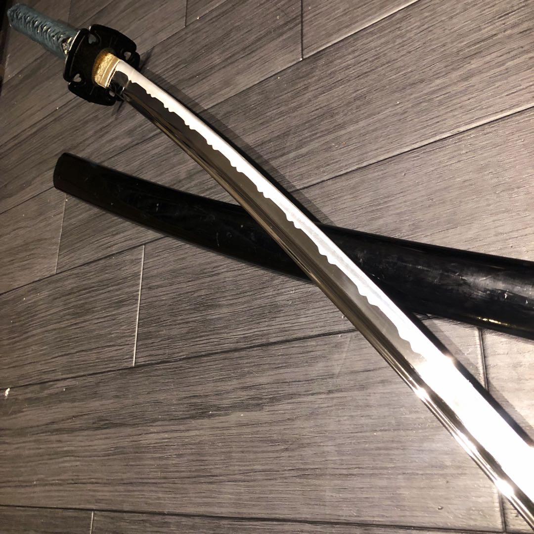 最高級模造刀　高級居合刀　樋入り刀身　青緑拵え　亜合金刀身　名刀