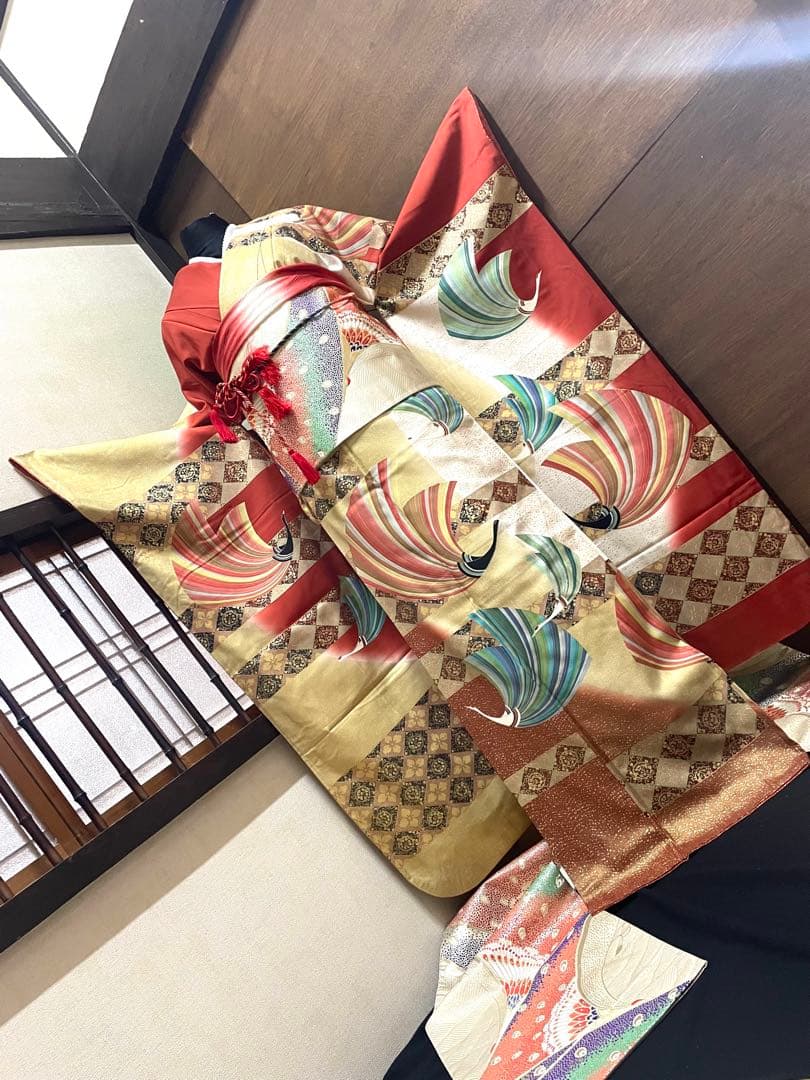 振袖フルセット6点サイズM〜L飛鶴菱花文 暈し