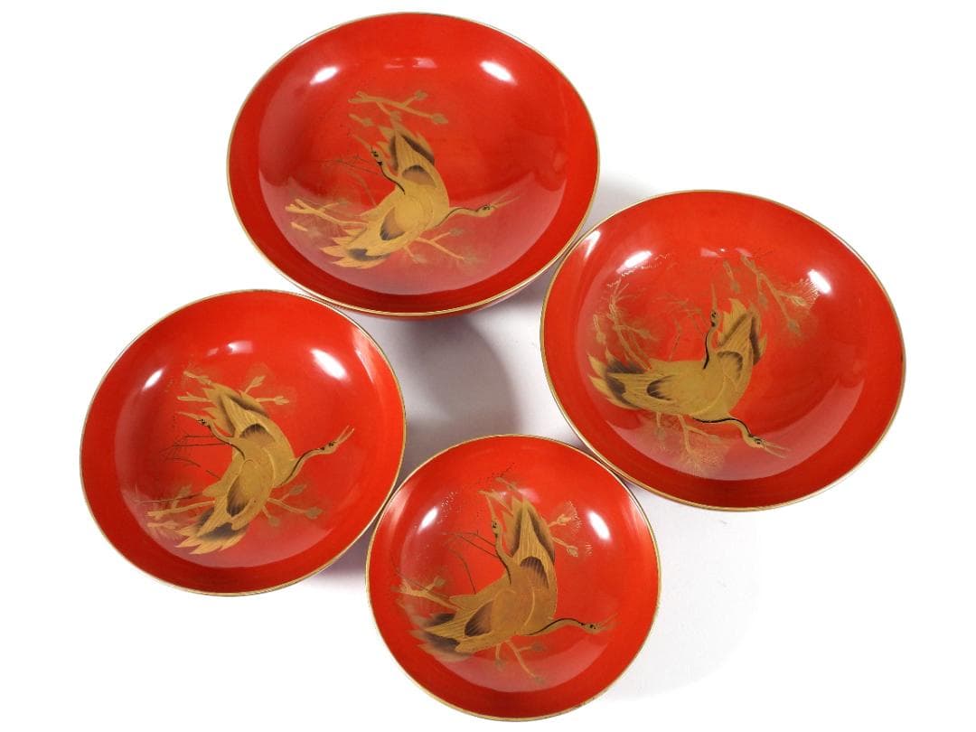 明治　朱塗　金蒔絵　漆器　木製　七ツ組　雅な雰囲気漂う盃 7点セット