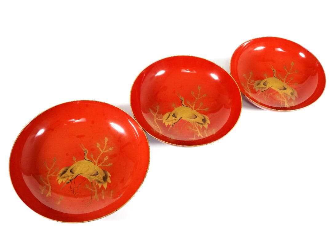 明治　朱塗　金蒔絵　漆器　木製　七ツ組　雅な雰囲気漂う盃 7点セット