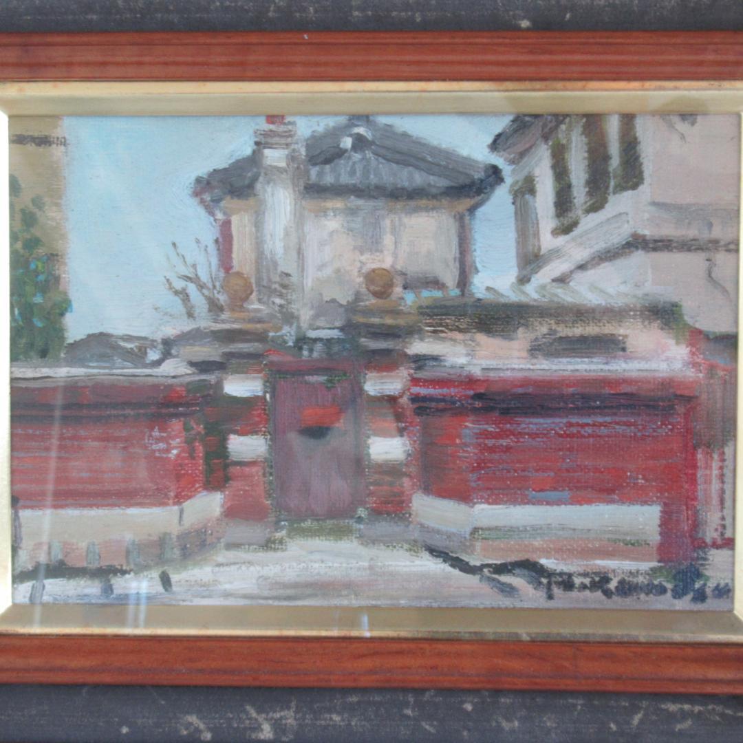 真作保証 小松益喜「山本通り風景」油彩 元額 神戸 異人館画家