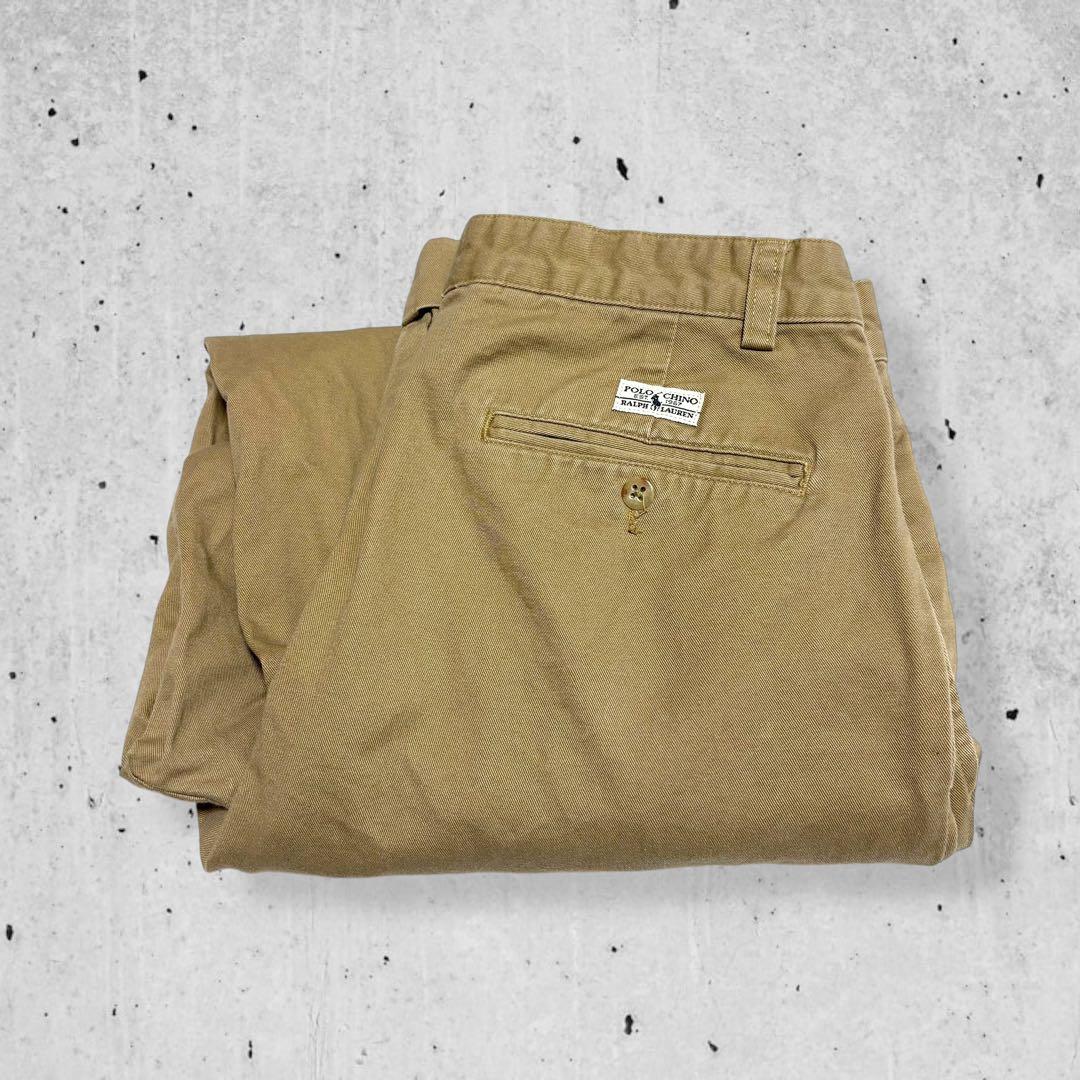 90sポロラルフローレン2タックポロチノパンベージュワイドヴィンテージ