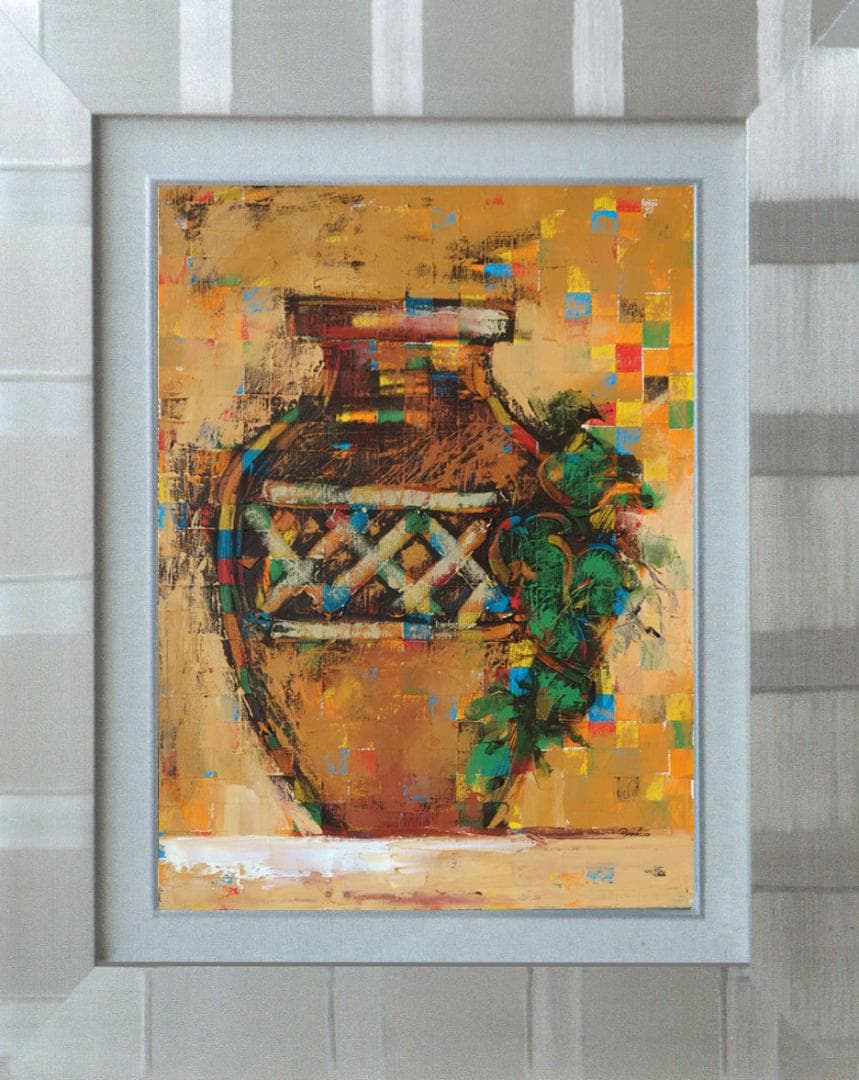 油絵 菅家令子 絵 絵画インテリア額付(黒) uF6-064104 静物 壺 瓶