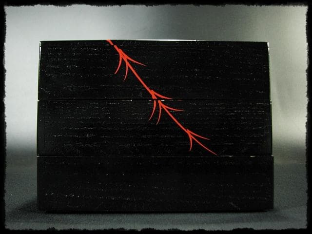 鵬雲斎好 田楽 菓子器 加州 賀峰 朱柳 掻合塗 三段重