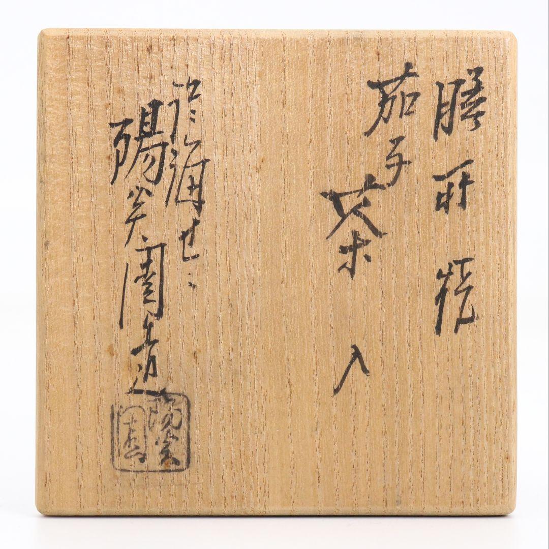 陽炎園 淡海ぜぜ 膳所焼 茄子茶入 仕覆付 茶道具 共箱 V863