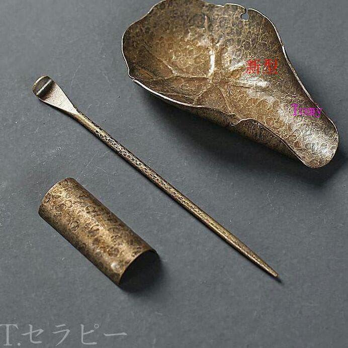 銅製 茶杓＋茶杓置き＋茶則(ちゃそく) 茶道具3点セットZX - メルカリ